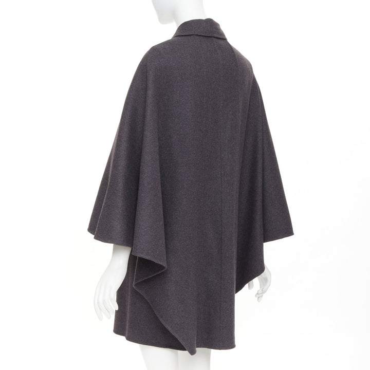 VALENTINO dark grey wool angora brown leather cape sleeve layered coat IT38 XS