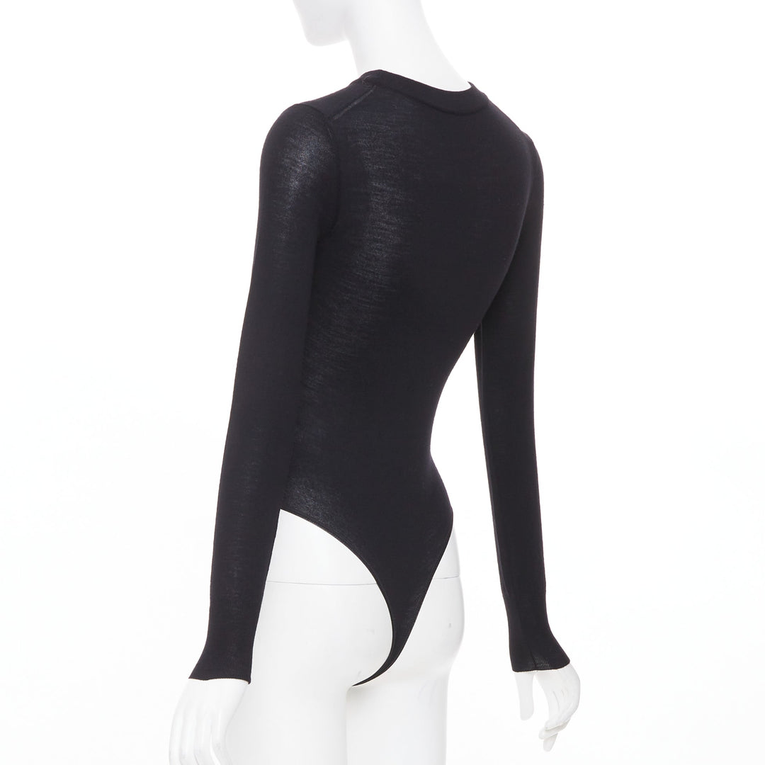 ALAIA Amalie long sleeve semi sheer black virgin wool bodystocking FR36 S