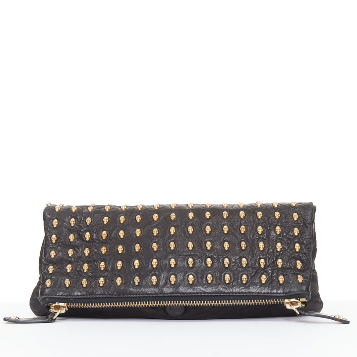 THOMAS WYLDE Day of the Dead Punk black leather gold skull stud  clutch bag