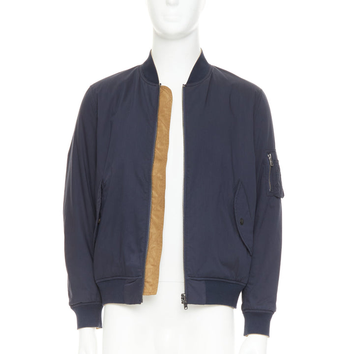 KENT AND CURWEN Reversible navy brown cotton blend zip up bomber jacket M