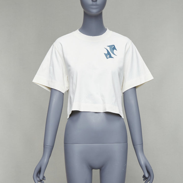 OFF WHITE cream cotton blue embroidered logo crop tshirt XS