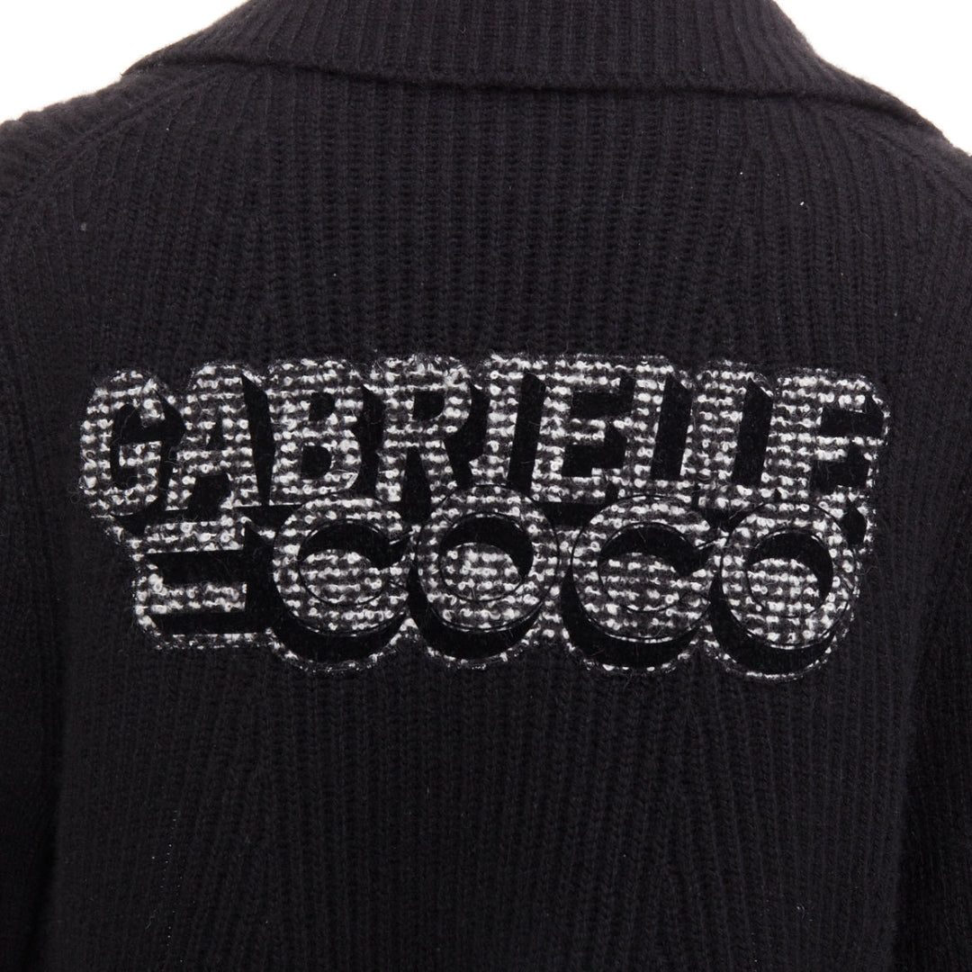 CHANEL 100% cashmere lack GABRIELLE COCO velvet cable collar cardigan FR36 S