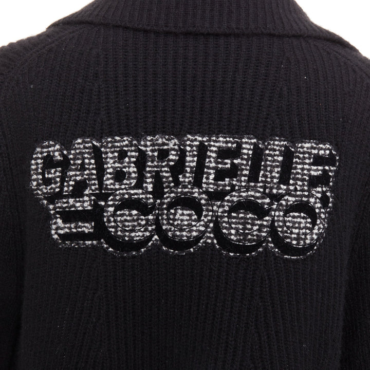 CHANEL 100% cashmere lack GABRIELLE COCO velvet cable collar cardigan FR36 S