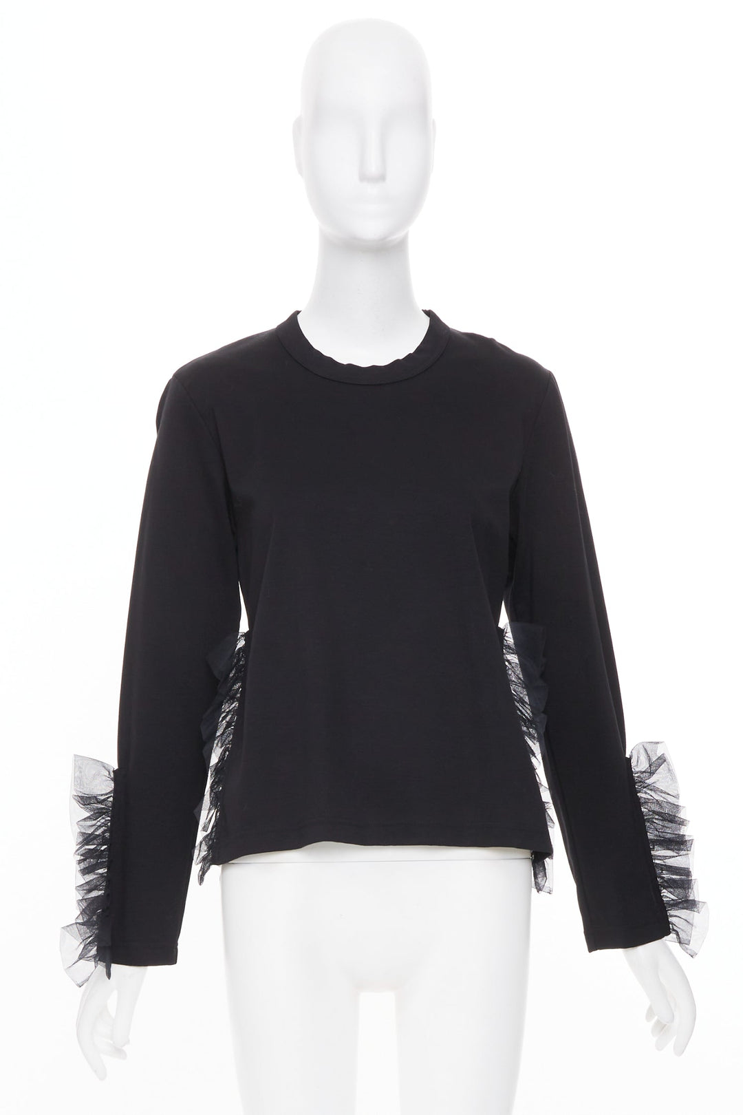 NOIR KEI NINOMIYA 2022 black cotton tulle ruffle trim side cutout blouse shirt M