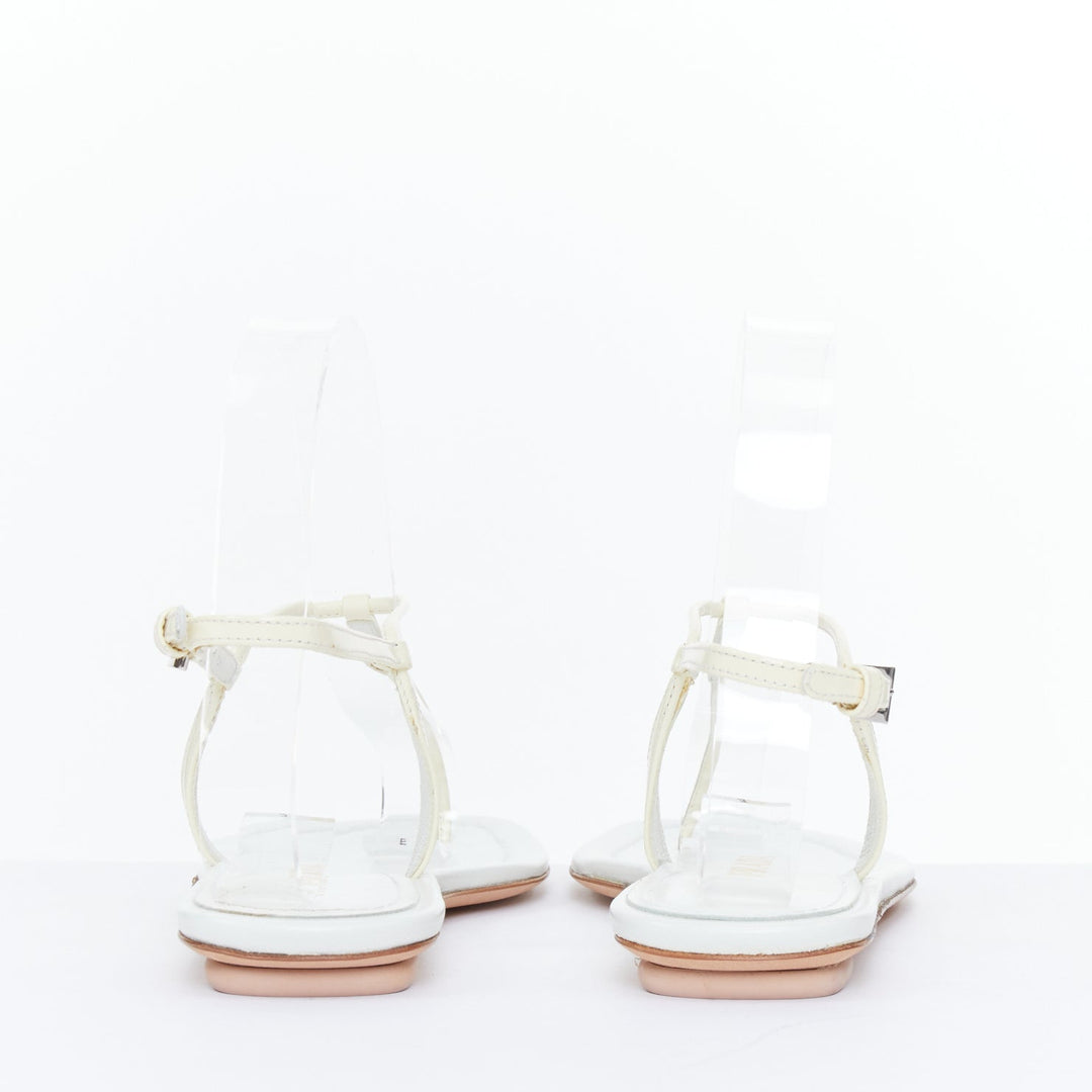 PRADA off white patent leather tstrap comfort thong slingback flat sandal EU37.5