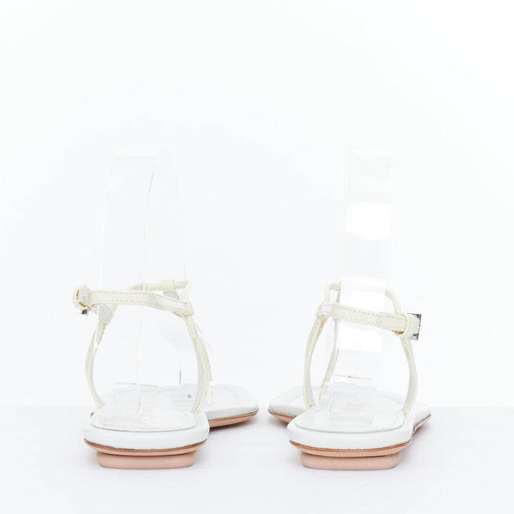 PRADA off white patent leather tstrap comfort thong slingback flat sandal EU37.5