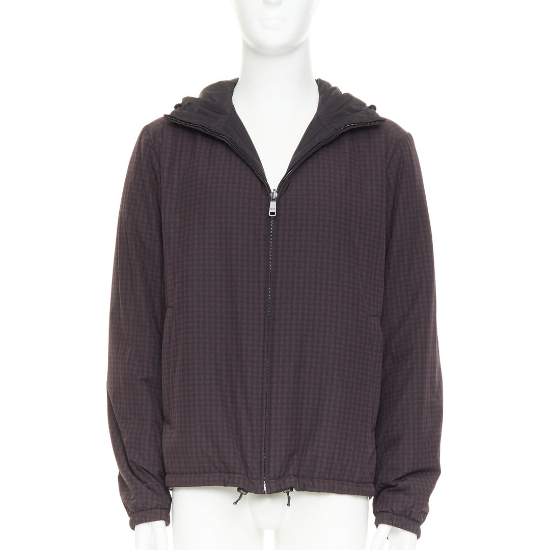 PRADA Linea Rossa 2014 Reversible black burgundy gingham windbreaker IT52 XL