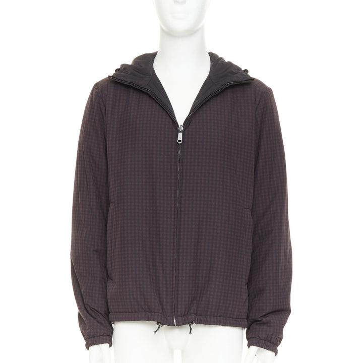 PRADA Linea Rossa 2014 Reversible black burgundy gingham windbreaker IT52 XL