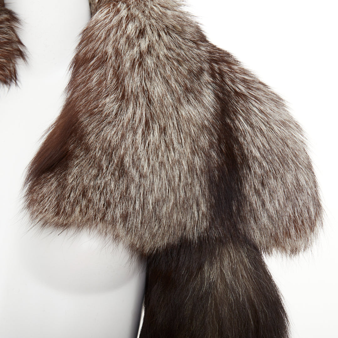 DOLCE GABBANA Volpe Frost silver fox fur tail asymmetry statement shawl capelet