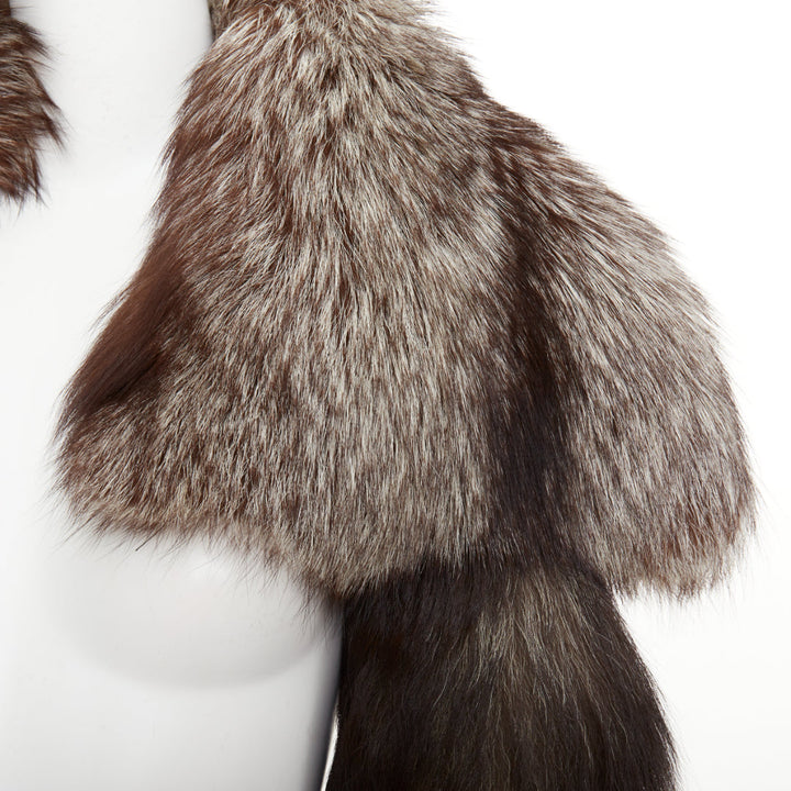 DOLCE GABBANA Volpe Frost silver fox fur tail asymmetry statement shawl capelet