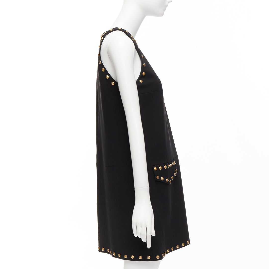 MOSCHINO black gold studded pocket flaps sleeveless dress IT40 S