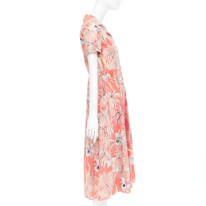 VALENTINO Hawaiian Couture Ruway coral tropical applique shirt dress Sz4 S