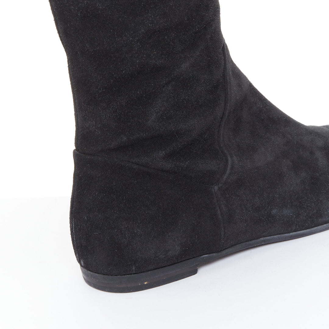 GIUSEPPE ZANOTTI Sandra black suede flat over the knee thigh high boots EU35