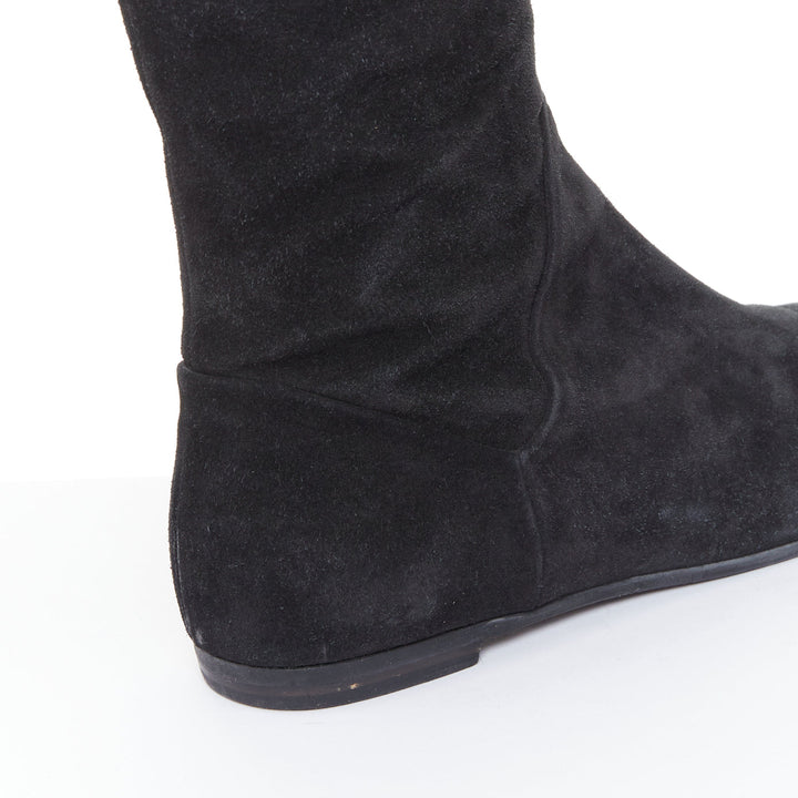 GIUSEPPE ZANOTTI Sandra black suede flat over the knee thigh high boots EU35