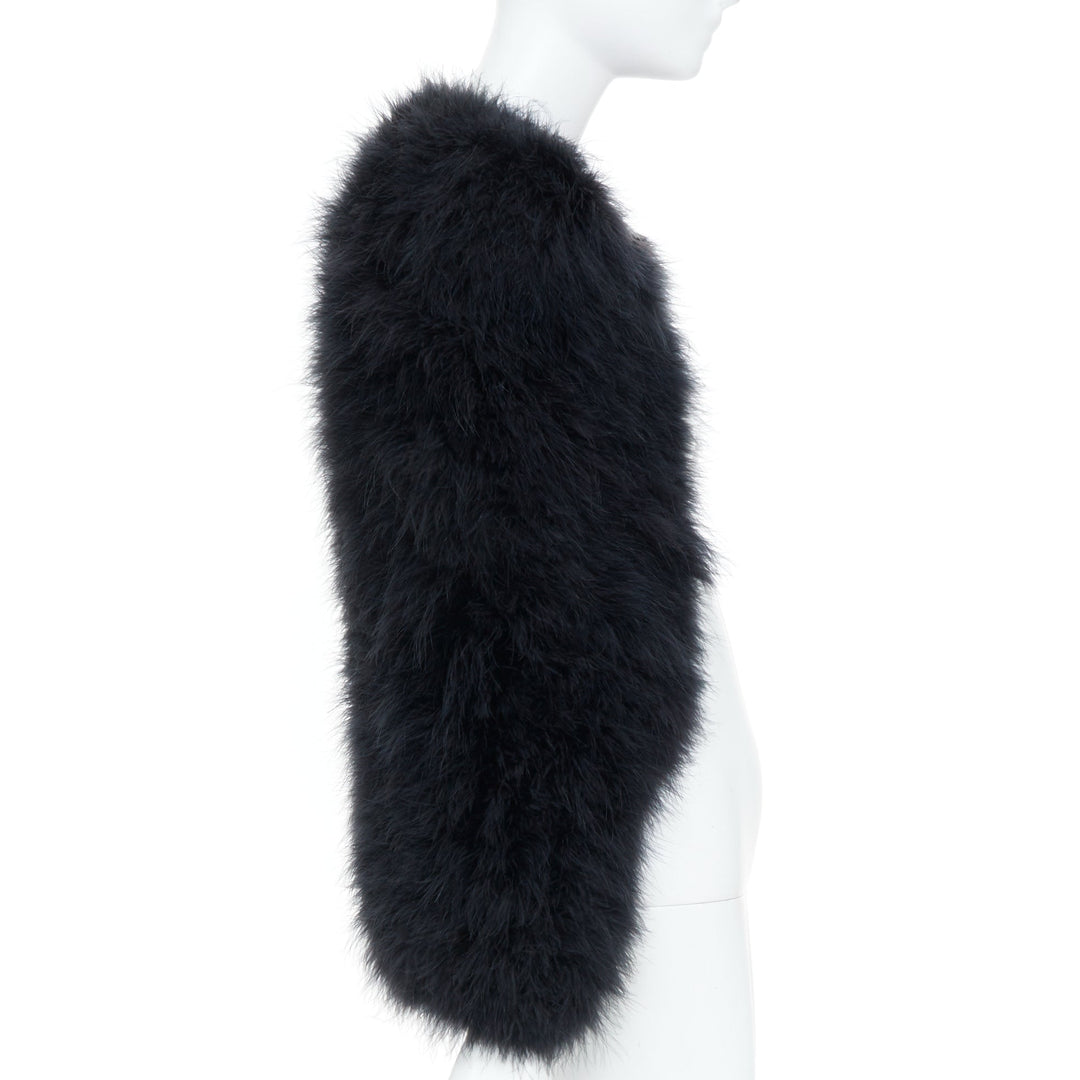 BALMAIN 2014 black turkey feather leather buckle collar cape shrug bolero FR38 M