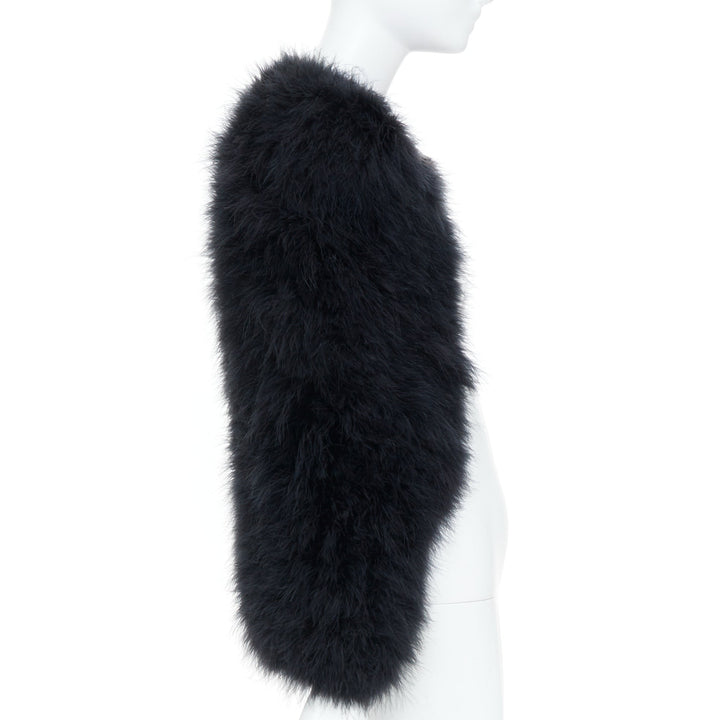 BALMAIN 2014 black turkey feather leather buckle collar cape shrug bolero FR38 M