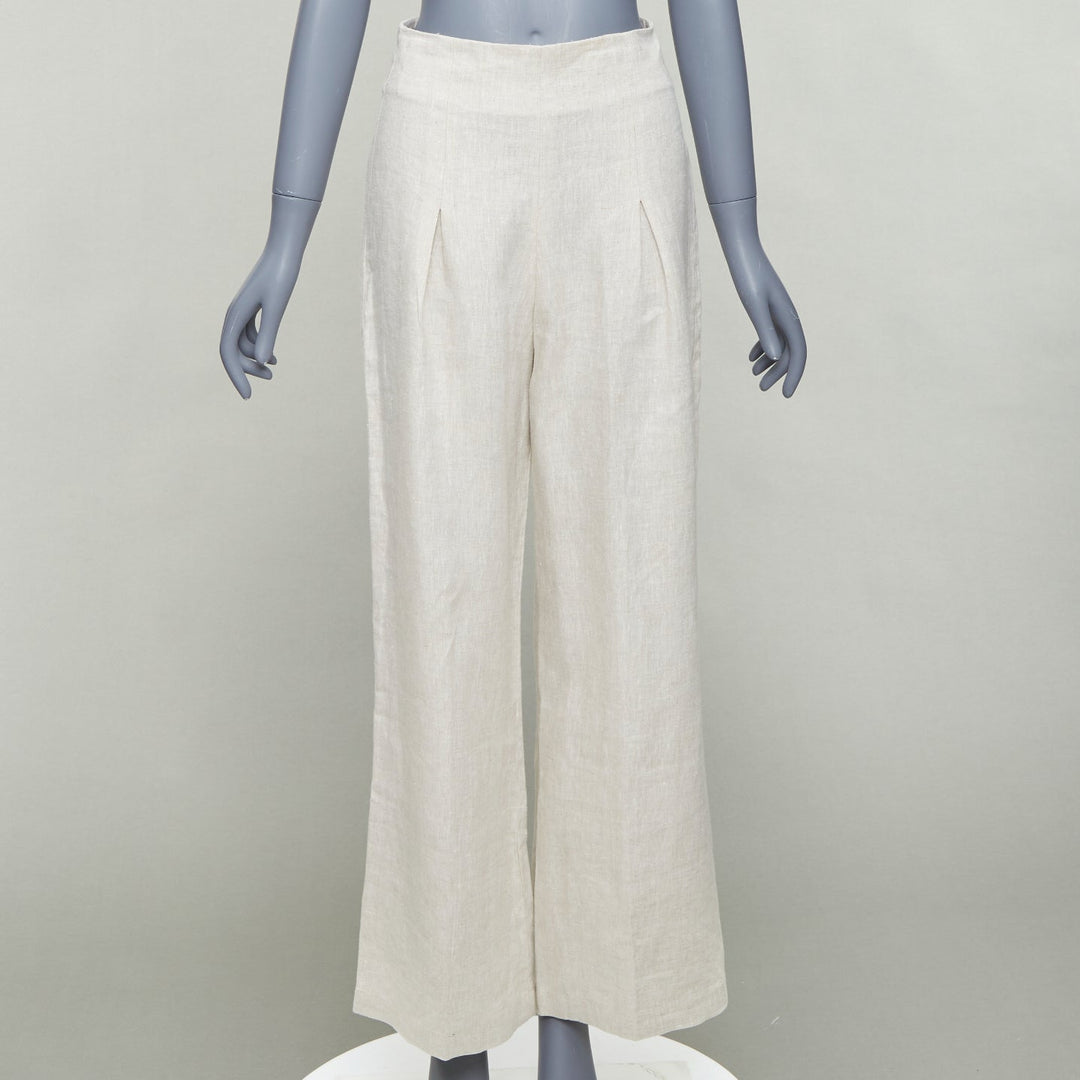 REFORMATION beige 100% linen camisole crop top wide pants set US2 S