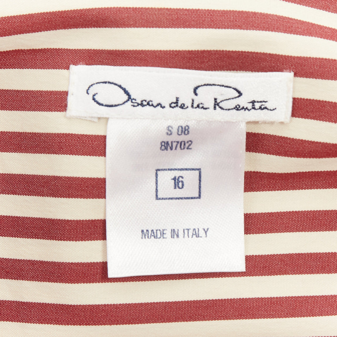 OSCAR DE LA RENTA S08 Stripe Pleated Placket Contrast Collar top US16 4XL