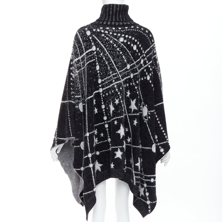 SAINT LAURENT 2018 Constellation black white astrology intarsia poncho cape S