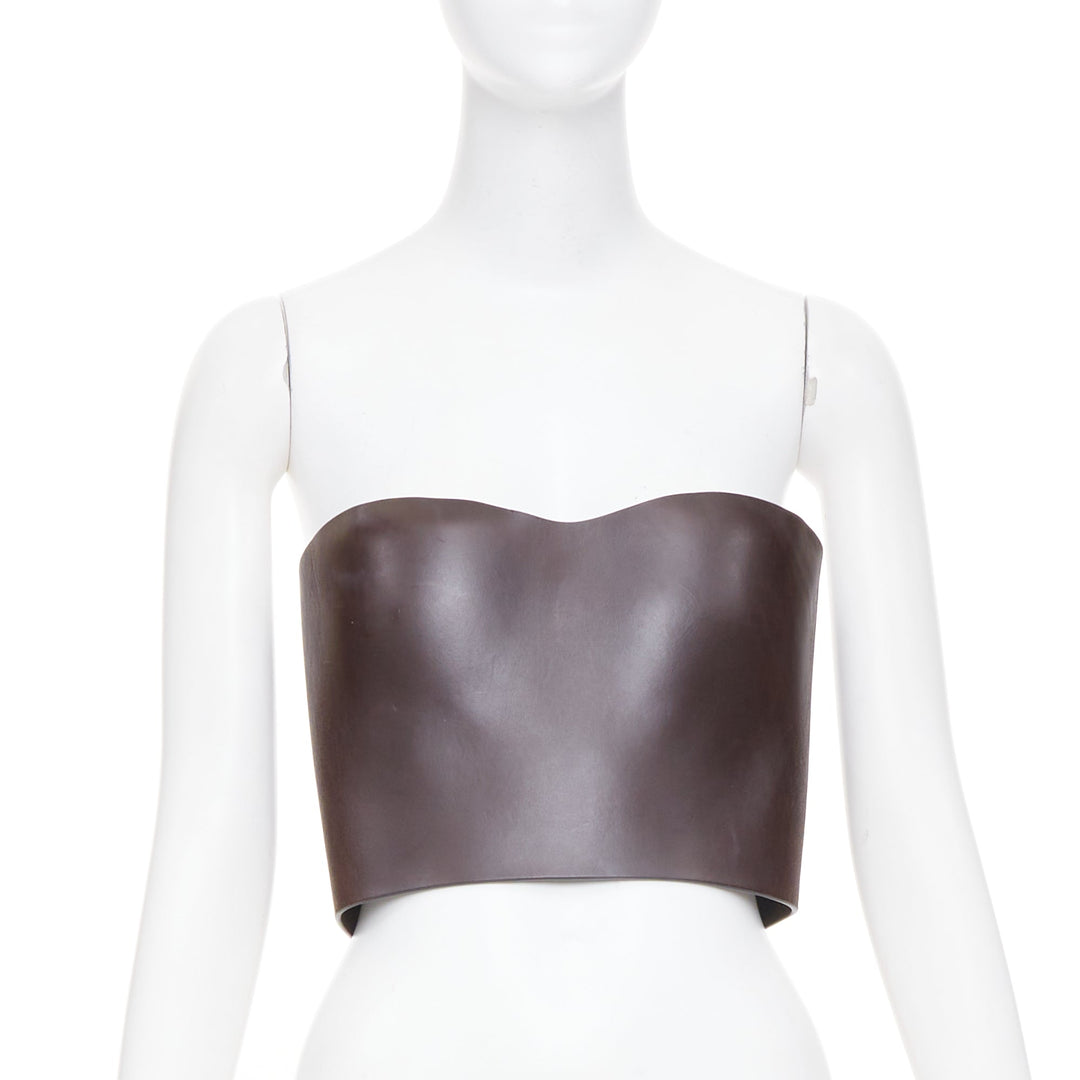 FENDI 2021 Runway brown molded leather curved neckline corset bustier top S