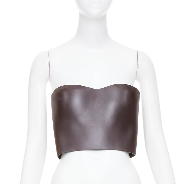 FENDI 2021 Runway brown molded leather curved neckline corset bustier top S