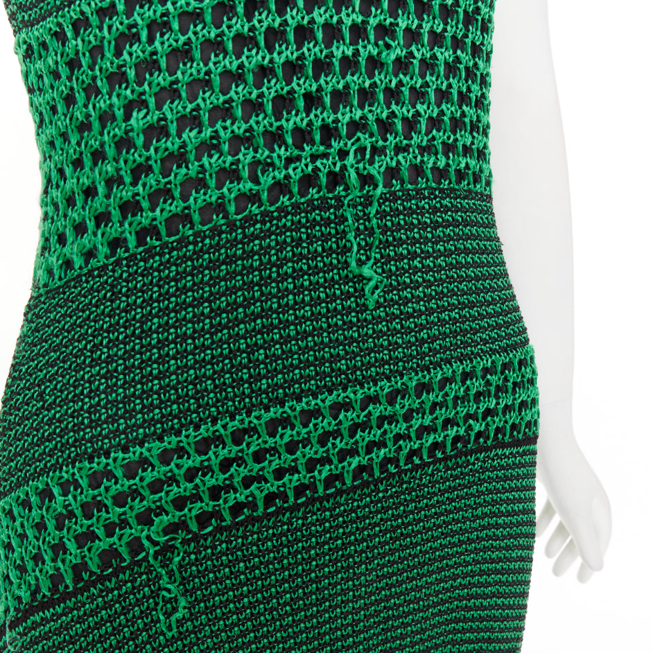 PROENZA SCHOULER 2016 green black asymmetric lattice crochet knit dress S