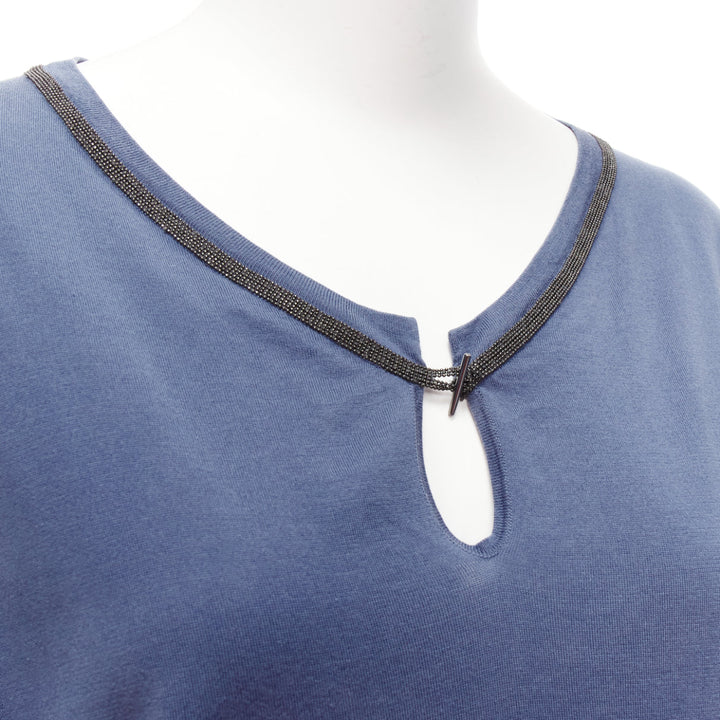 BRUNELLO CUCINELLI blue cotton beaded loop keyhole sweater top XXS