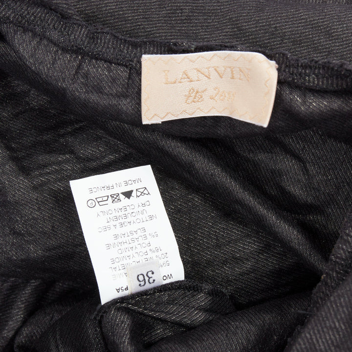 LANVIN 2011 black ramie metal blend one shoulder bow mini dress FR36 S