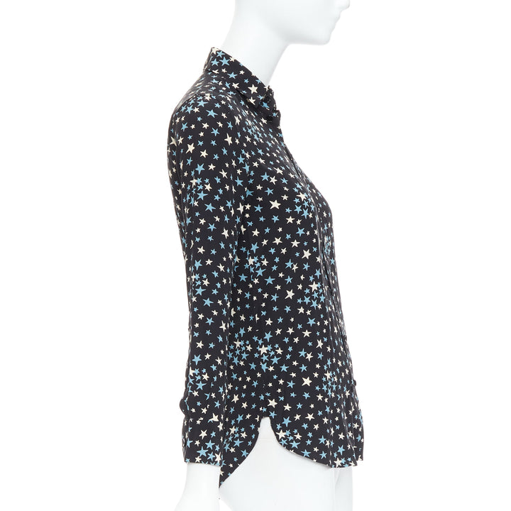 SAINT LAURENT 2016 100% silk blue black white star print shirt FR34 XS