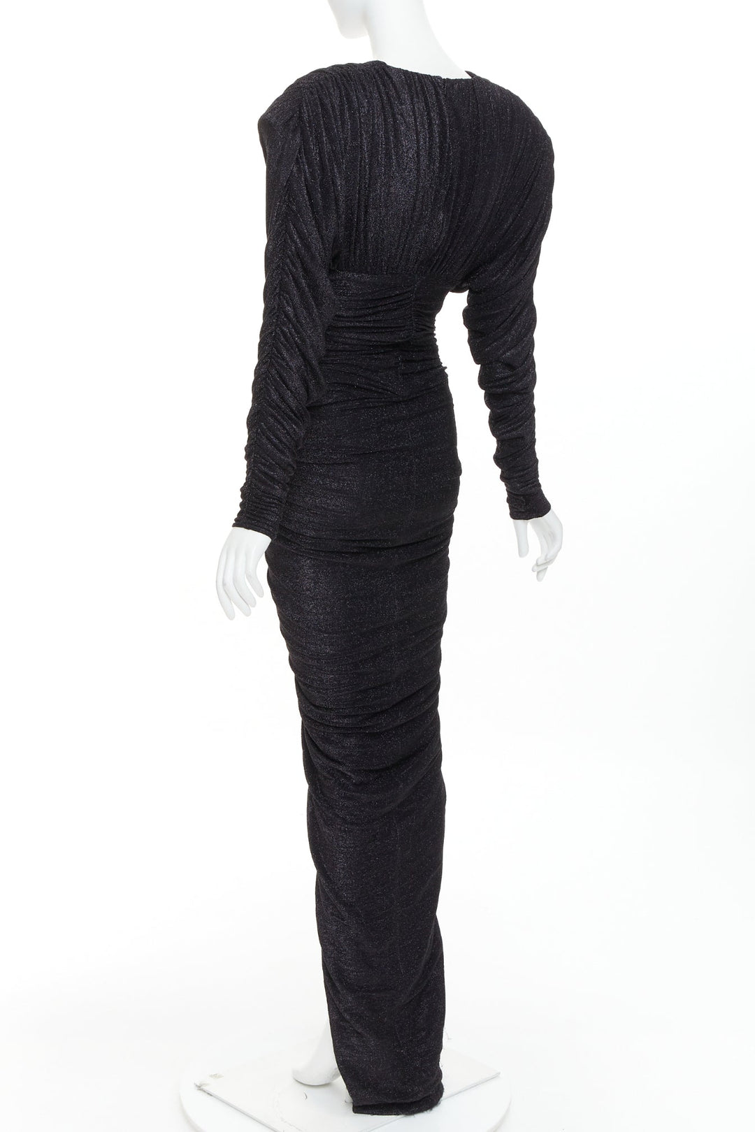 ALEXANDRE VAUTHIER black metallic lurex Power shoulder padded draped slit gown