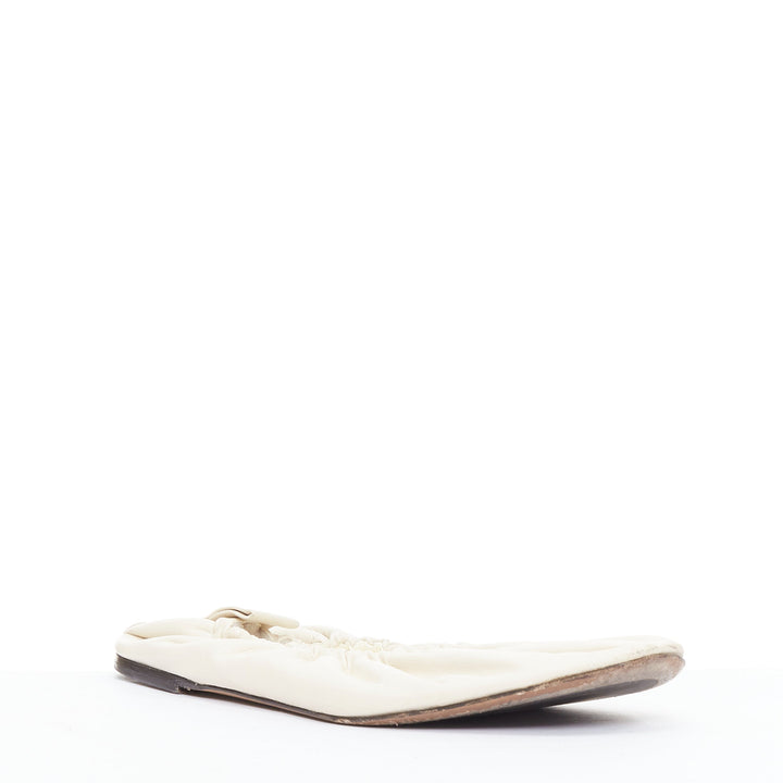 THE ROW ecru soft leather ruched simple ballerina flats EU37