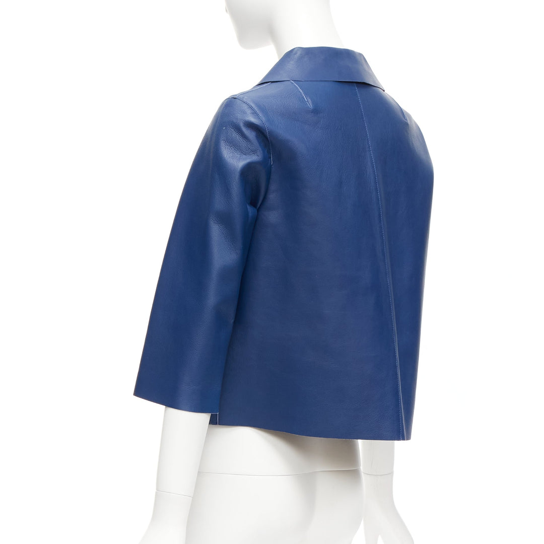 MARNI 2013 blue lambskin leather shoulder darts pocketed cropped jacket IT36 XXS