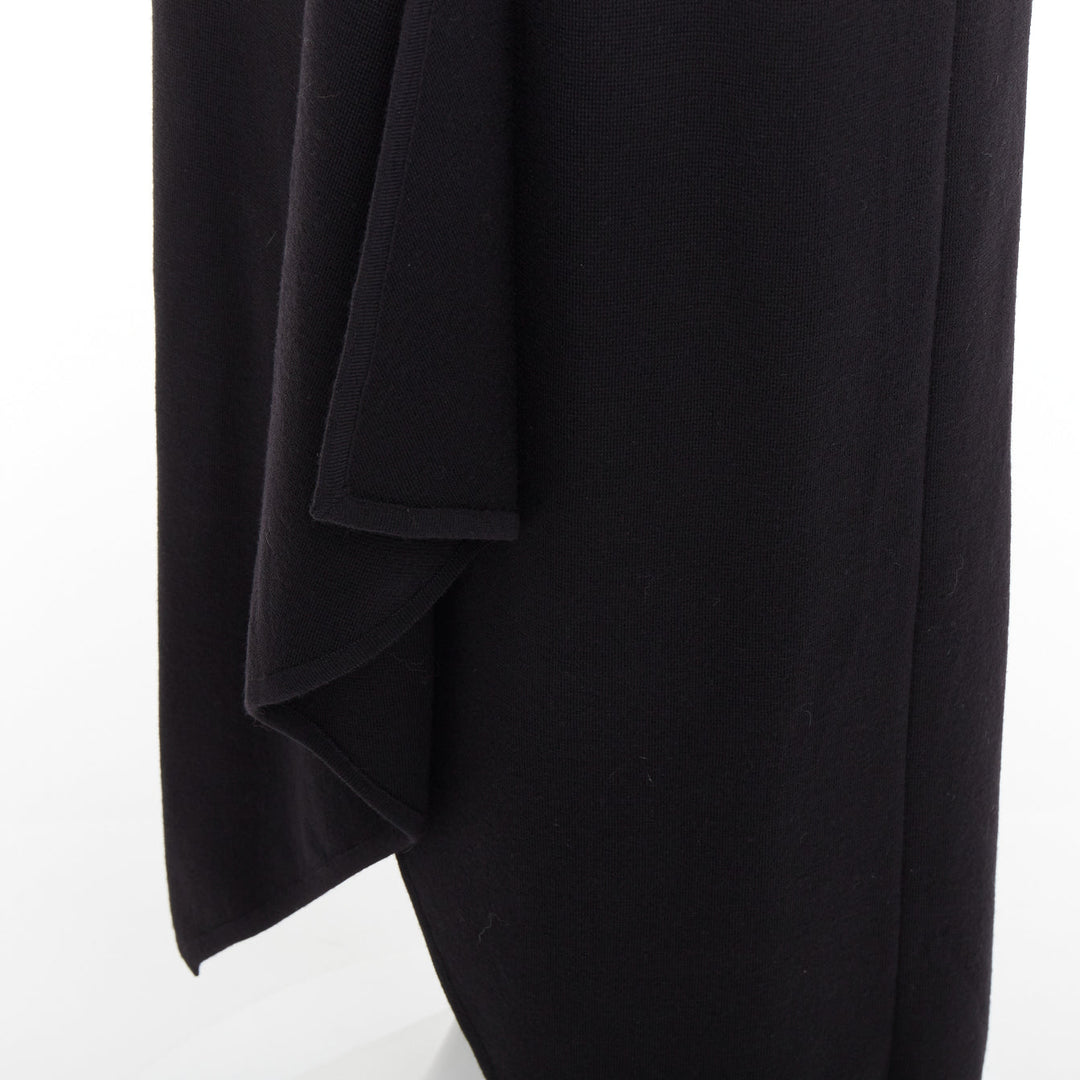 MAX MARA black leather patch pocket drape front mid waist midi skirt