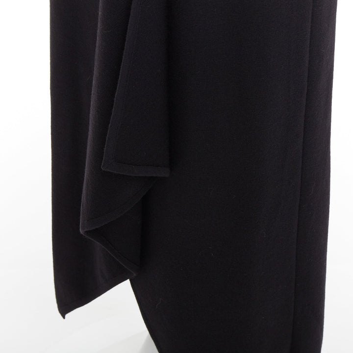 MAX MARA black leather patch pocket drape front mid waist midi skirt