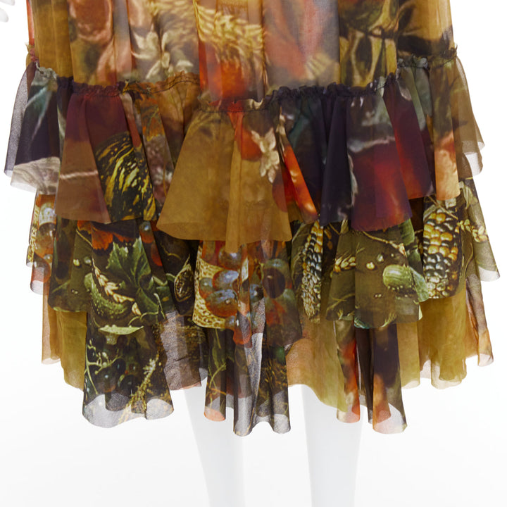 rare COMME DES GARCONS 2018 Vertumnus brown painting sheer chiffon tier skirt S