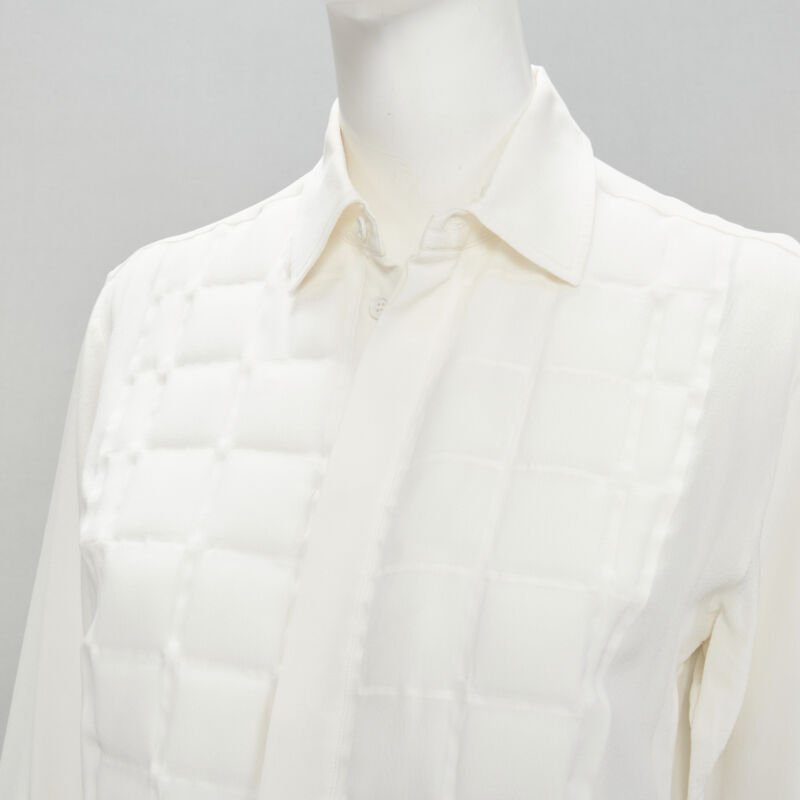 BOTTEGA VENETA 2020 100% silk quilte padded bib collar long line shirt IT38 XS