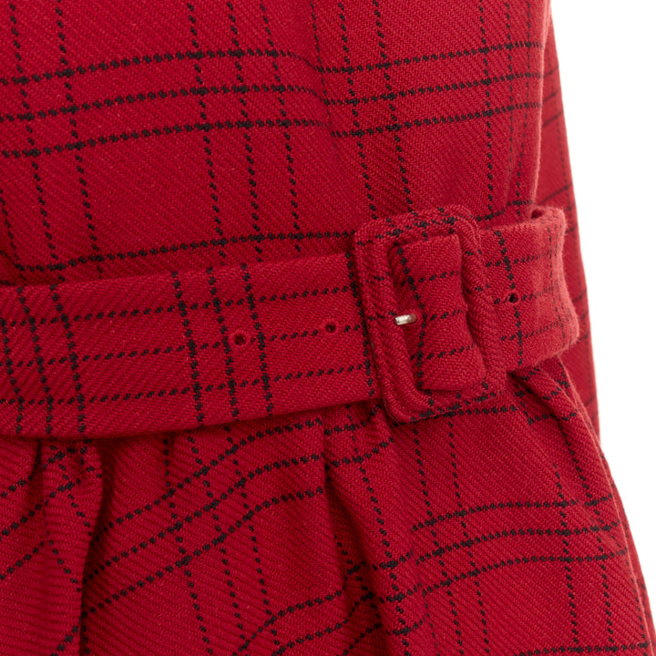 CHRISTIAN DIOR 2018 red plaid check virgin wool belted A-line dress FR36 S