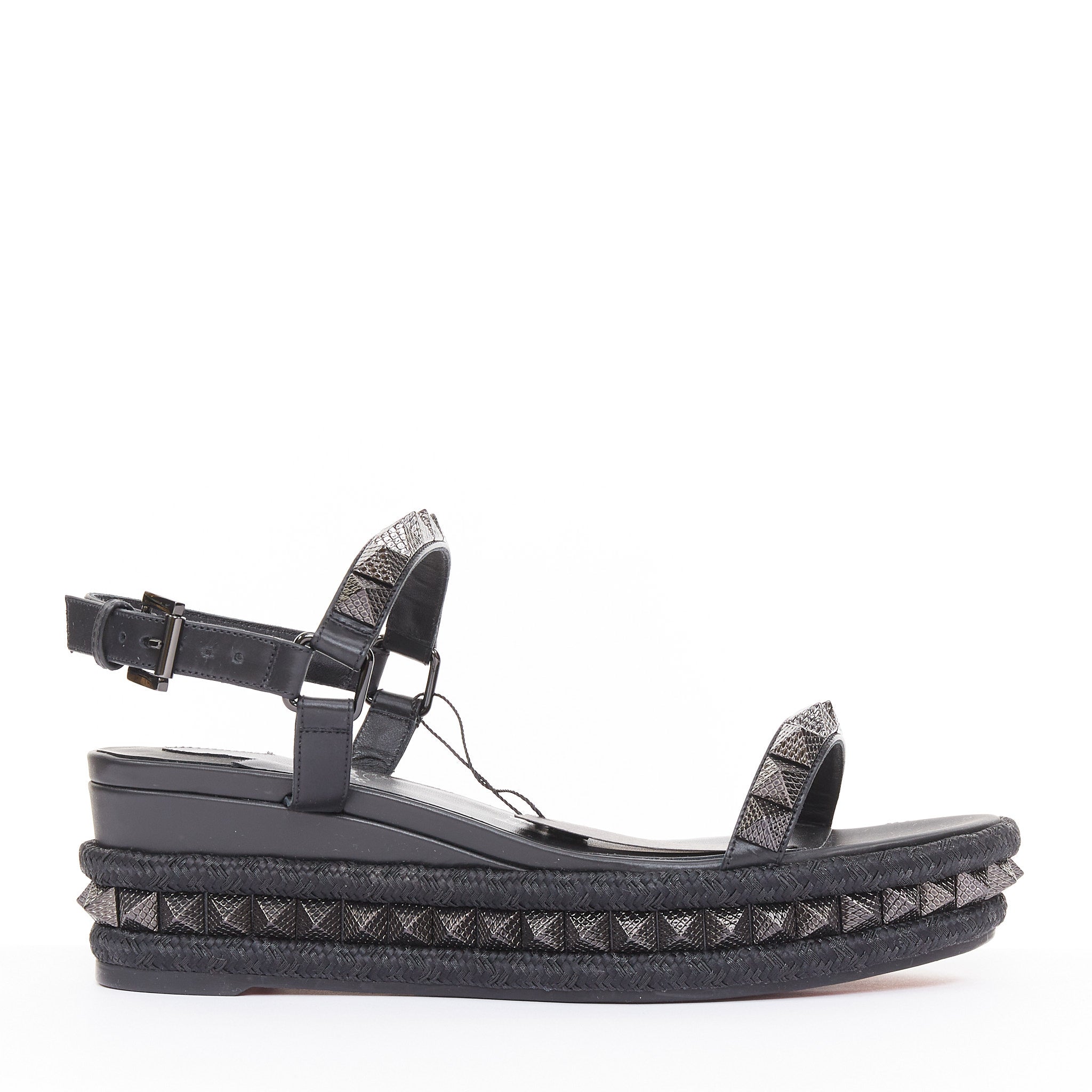 CHRISTIAN LOUBOUTIN Pyraclou 60 black leather spikes platform