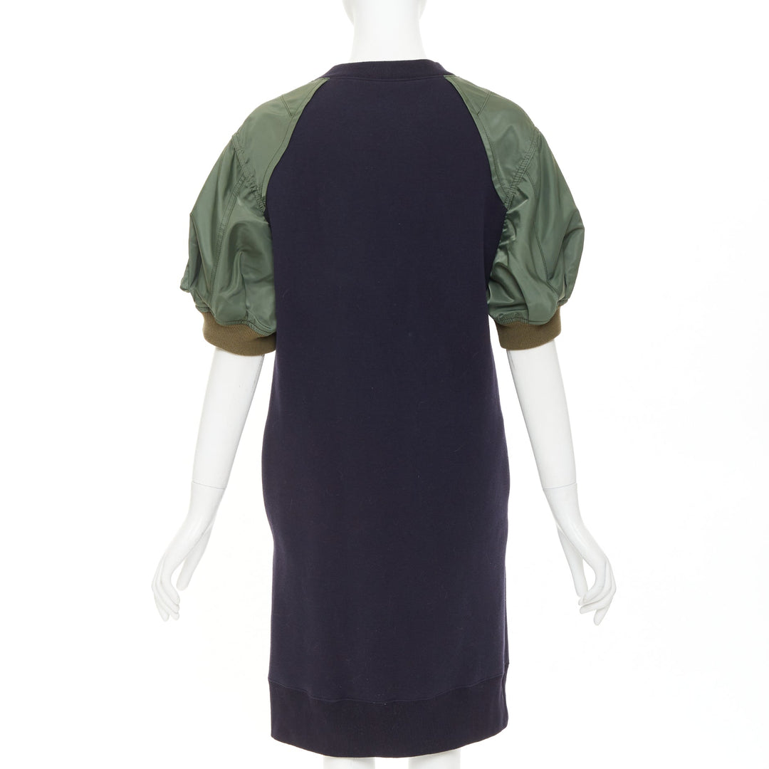 SACAI 2022 navy green sponge sweat MA-1 bomber sleeve sweater dress JP3 L