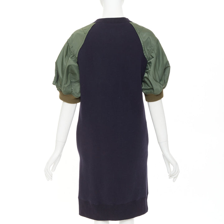 SACAI 2022 navy green sponge sweat MA-1 bomber sleeve sweater dress JP3 L