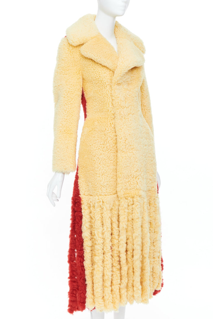 rare BOTTEGA VENETA 2020 Runway yellow red shearling teddy fringe coat IT34 XXS