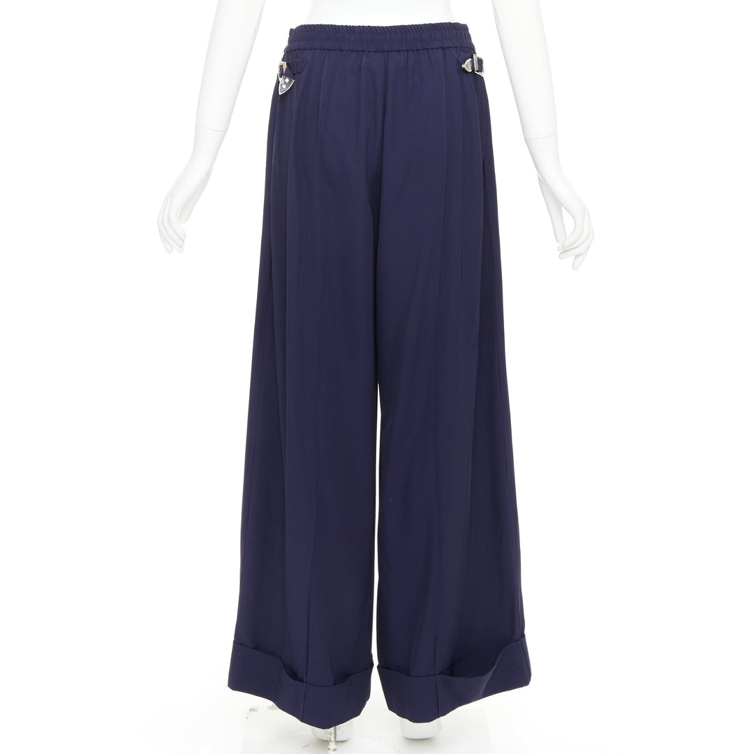 TOGA PULLA navy rayon western decorative buckles rolled hem wide pants IT38 XS