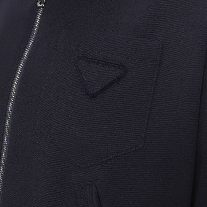 PRADA 2019 navy blue wool triangle pocket cropped zip up hoodie jacket L