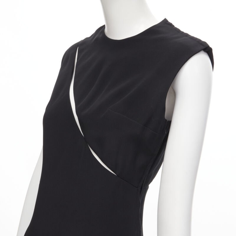 MADAME GRES Haute Couture Paris 1972 black crepe slash slit cut out dress M