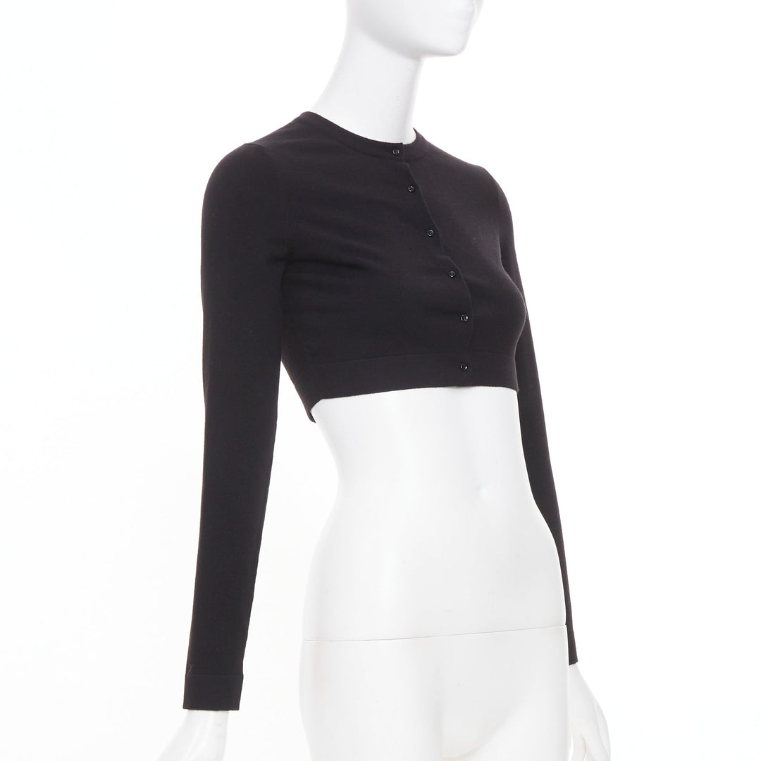 ALAIA fine knit cropped black virgin wool blend button up shrug cardigan FR36 S