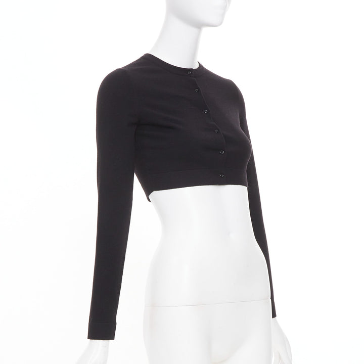 ALAIA fine knit cropped black virgin wool blend button up shrug cardigan FR36 S