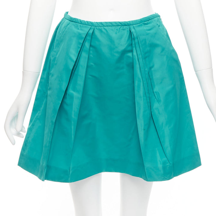 MIU MIU 2007 teal green nylon pleated high waisted Aline skirt IT36 XXS