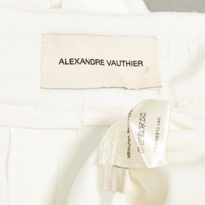 ALEXANDRE VAUTHIER white satin trim pleated front wide pants FR36 S