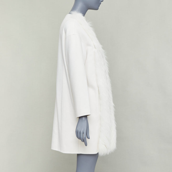 FENDI cream fox fur double faced cashmere long coat IT36 XXS
