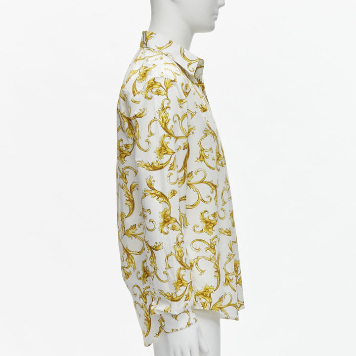VERSACE Barocco Rococo white gold floral leaf cotton shirt EU48 M / L